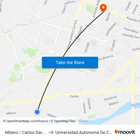 Milano / Carlos Darwin to Universidad Autónoma De Chile map