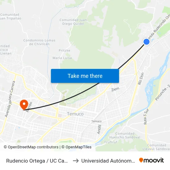 Rudencio Ortega / UC Campus Norte to Universidad Autónoma De Chile map