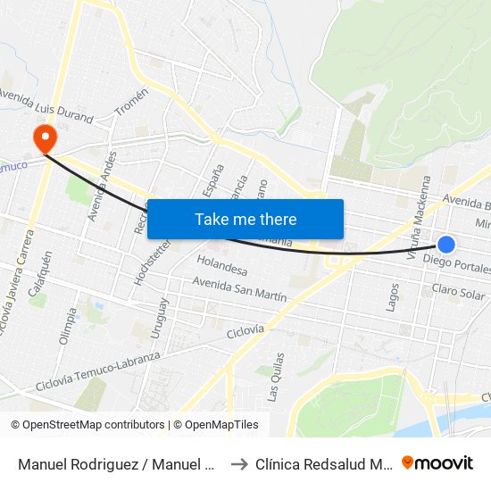 Manuel Rodriguez / Manuel Bulnes to Clínica Redsalud Mayor map