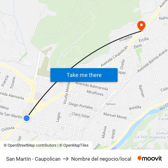 San Martín - Caupolican to Nombre del negocio/local map