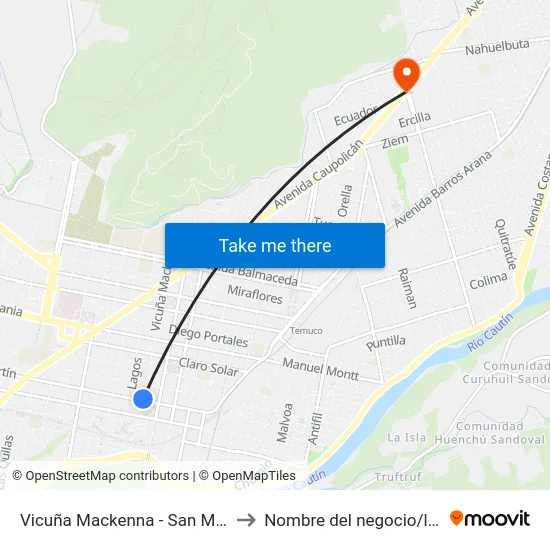 Vicuña Mackenna - San Martín to Nombre del negocio/local map