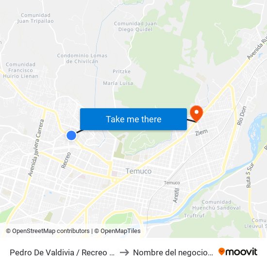 Pedro De Valdivia / Recreo - Norte to Nombre del negocio/local map