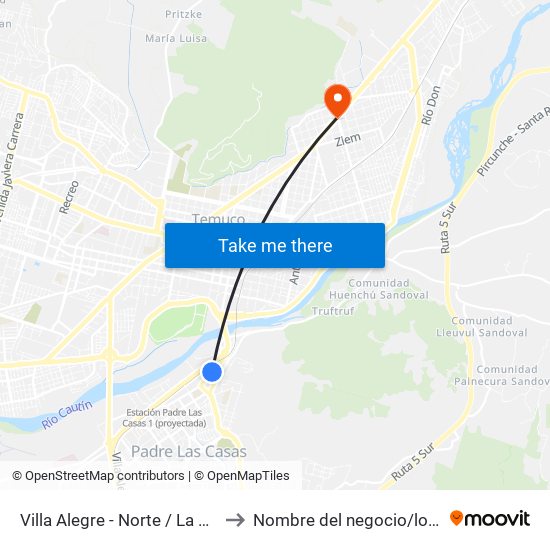 Villa Alegre - Norte / La Paz to Nombre del negocio/local map