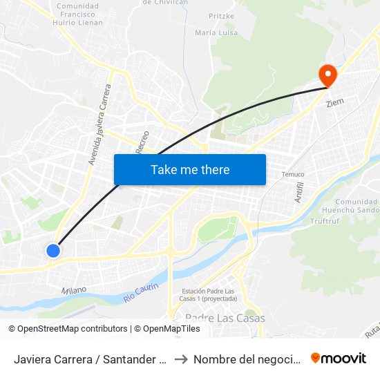 Javiera Carrera / Santander - Oriente to Nombre del negocio/local map