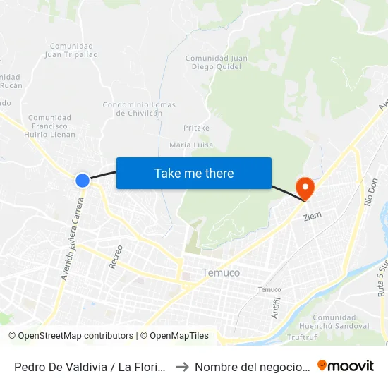 Pedro De Valdivia / La Florida - Sur to Nombre del negocio/local map