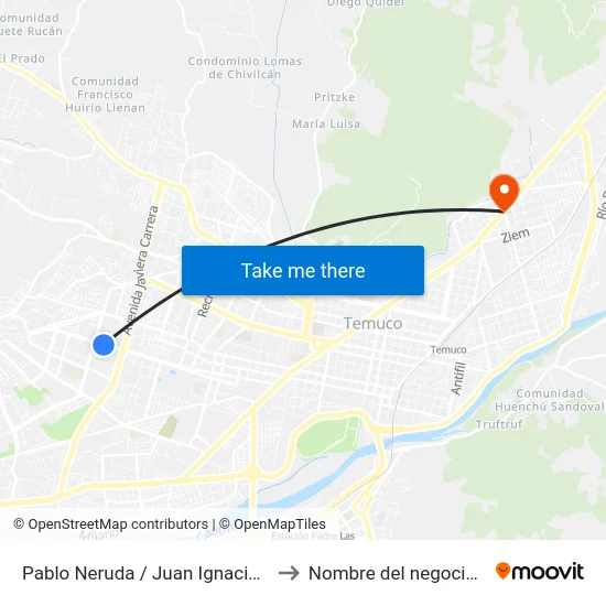 Pablo Neruda / Juan Ignacio Bolivar to Nombre del negocio/local map