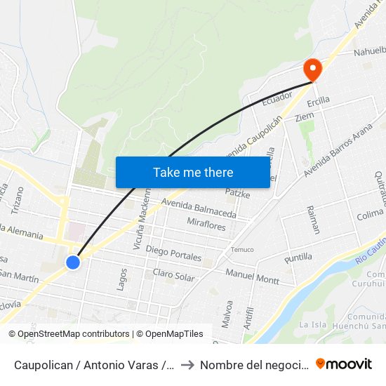 Caupolican / Antonio Varas / Poniente to Nombre del negocio/local map
