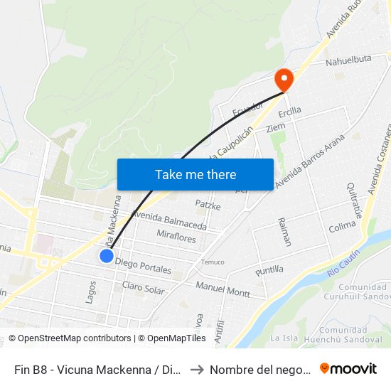 Fin B8 - Vicuna Mackenna / Diego Portales to Nombre del negocio/local map