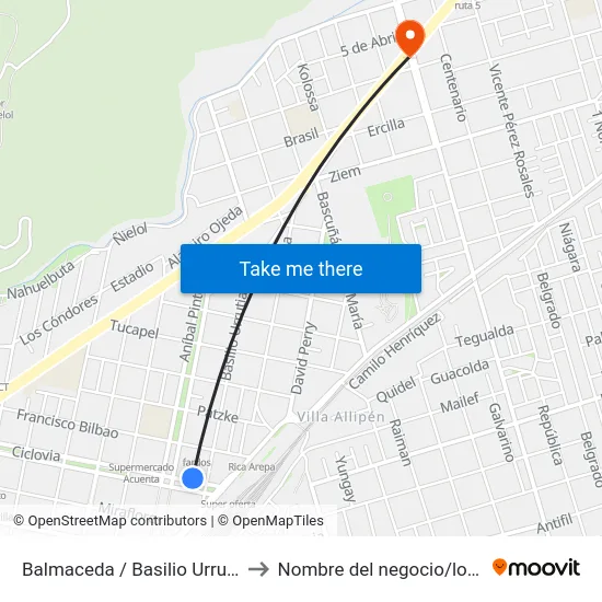 Balmaceda / Basilio Urrutia to Nombre del negocio/local map