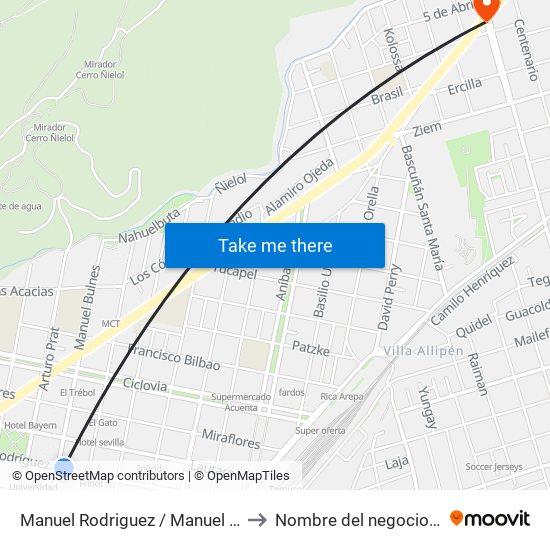 Manuel Rodriguez / Manuel Bulnes to Nombre del negocio/local map