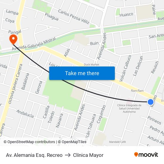 Av. Alemania Esq. Recreo to Clínica Mayor map