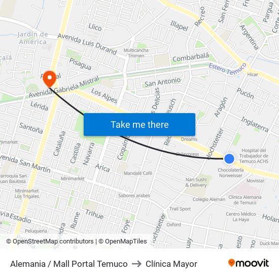 Alemania / Mall Portal Temuco to Clínica Mayor map
