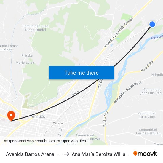 Avenida Barros Arana, 6685 to Ana María Beroiza Williamson map