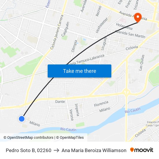 Pedro Soto B, 02260 to Ana María Beroiza Williamson map