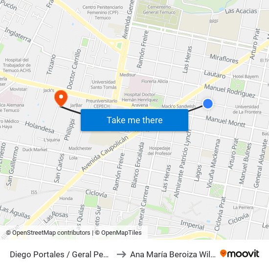 Diego Portales / Geral Pedro Lagos to Ana María Beroiza Williamson map