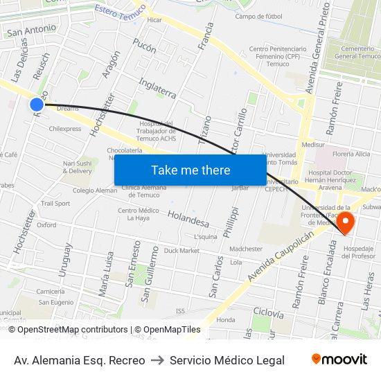 Av. Alemania Esq. Recreo to Servicio Médico Legal map