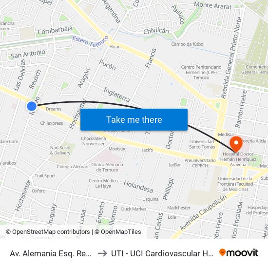 Av. Alemania Esq. Recreo to UTI - UCI Cardiovascular HHHA map