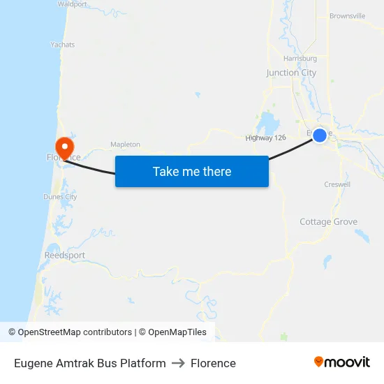 Eugene Amtrak Bus Platform to Florence map