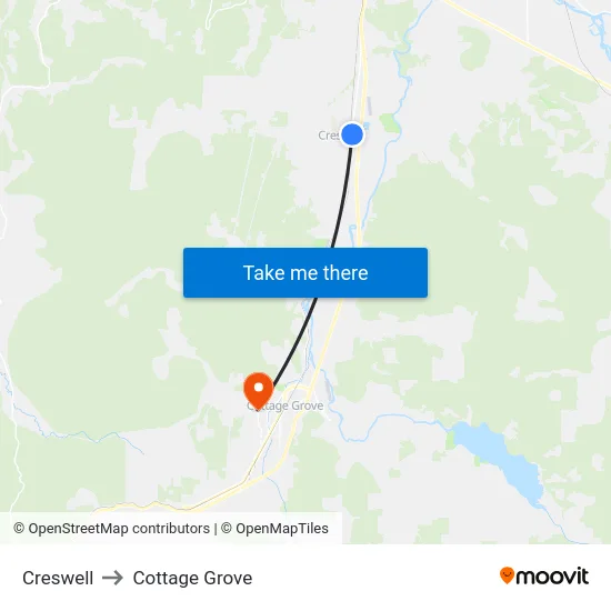 Creswell to Cottage Grove map