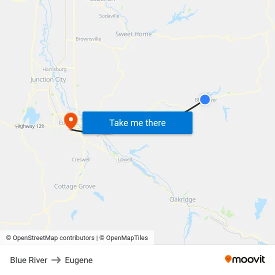 Blue River to Eugene map
