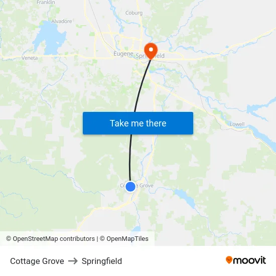 Cottage Grove to Springfield map