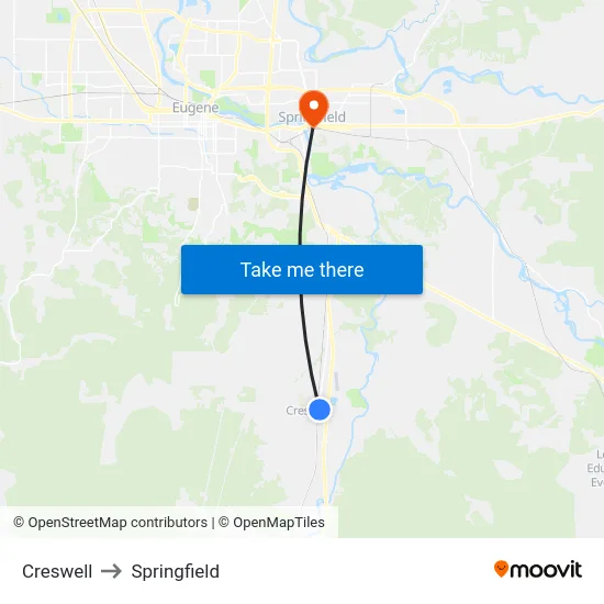 Creswell to Springfield map