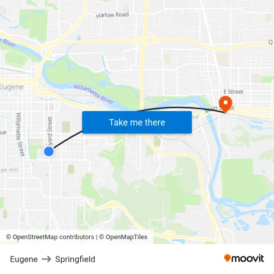 Eugene to Springfield map