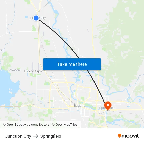 Junction City to Springfield map