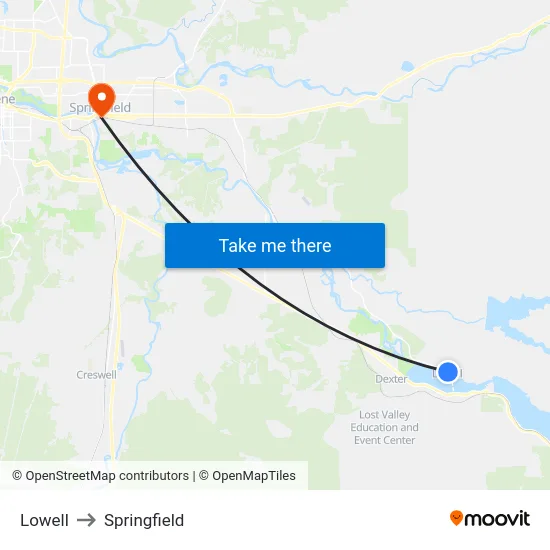 Lowell to Springfield map