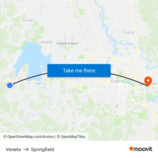 Veneta to Springfield map