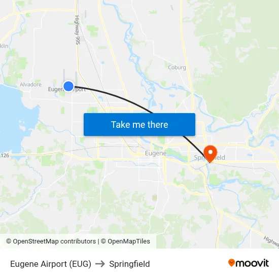Eugene Airport (EUG) to Springfield map
