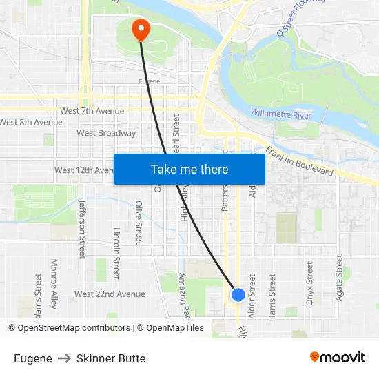 Eugene to Skinner Butte map