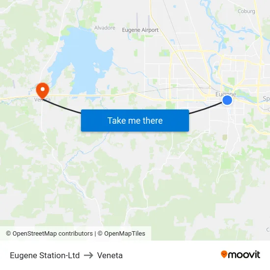 Eugene Station-Ltd to Veneta map