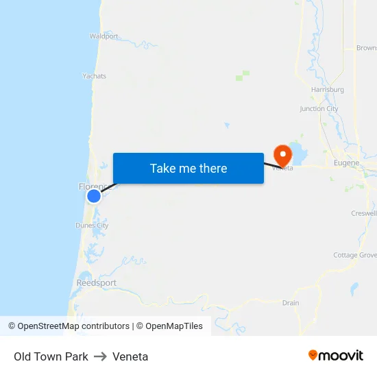 Old Town Park to Veneta map