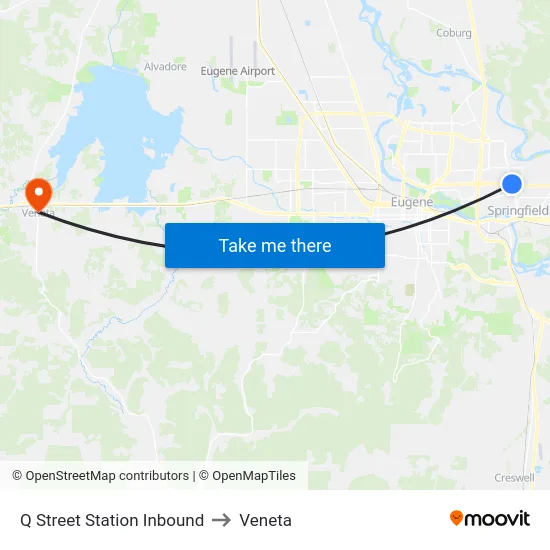 Q Street Station Inbound to Veneta map