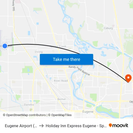 Eugene Airport (EUG) to Holiday Inn Express Eugene - Springfield map