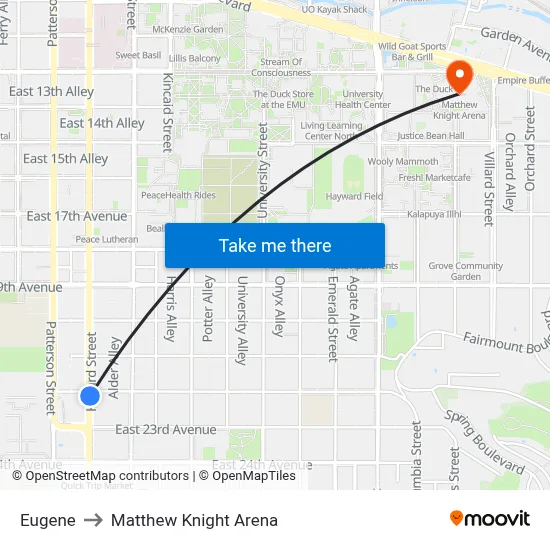 Eugene to Matthew Knight Arena map