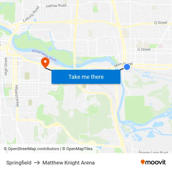 Springfield to Matthew Knight Arena map