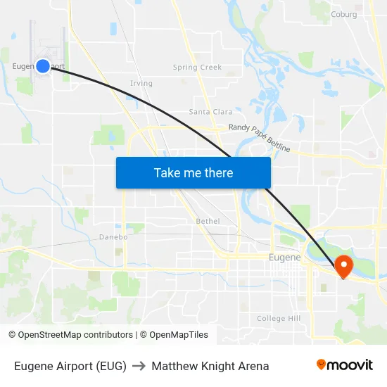 Eugene Airport (EUG) to Matthew Knight Arena map