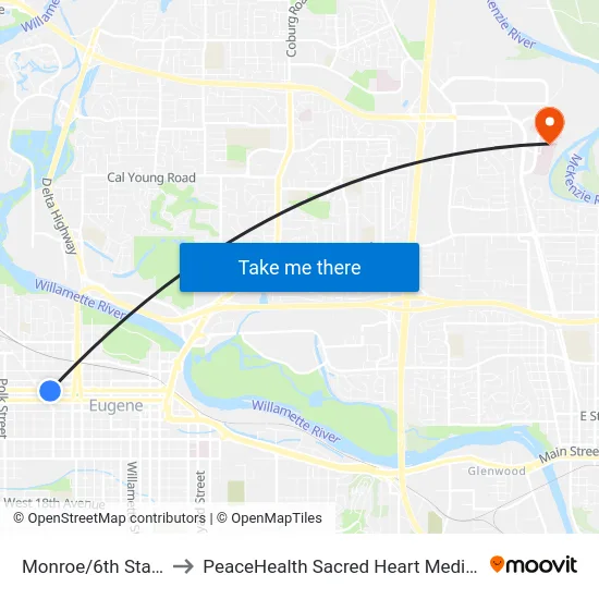 Monroe/6th Station Inbound to PeaceHealth Sacred Heart Medical Center at Riverbend map