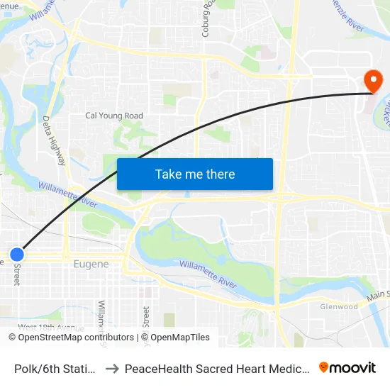 Polk/6th Station Inbound to PeaceHealth Sacred Heart Medical Center at Riverbend map
