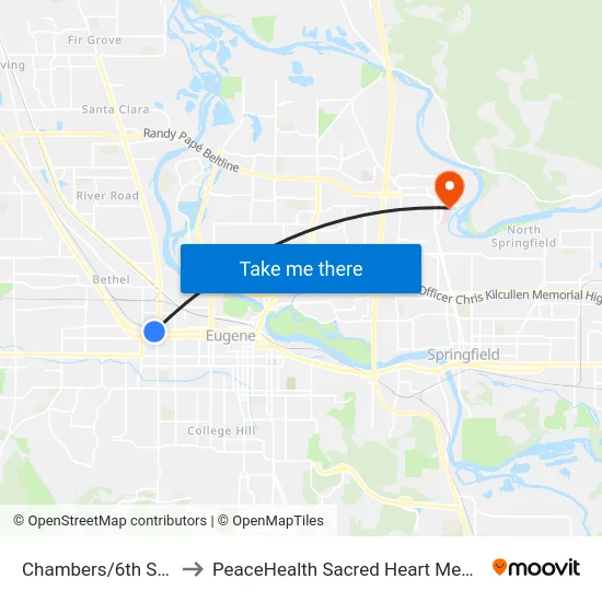 Chambers/6th Station Inbound to PeaceHealth Sacred Heart Medical Center at Riverbend map