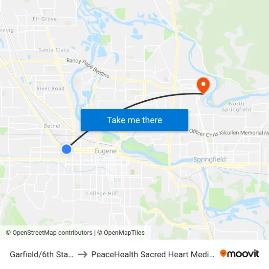 Garfield/6th Station Inbound to PeaceHealth Sacred Heart Medical Center at Riverbend map