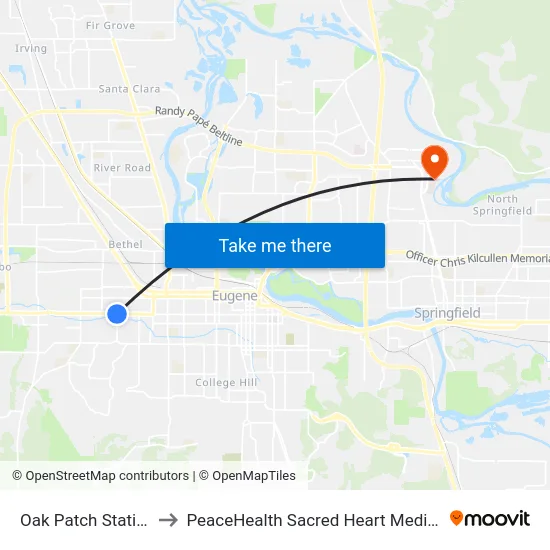 Oak Patch Station Outbound to PeaceHealth Sacred Heart Medical Center at Riverbend map