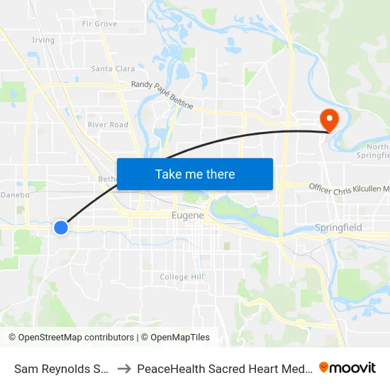 Sam Reynolds Station Inbound to PeaceHealth Sacred Heart Medical Center at Riverbend map