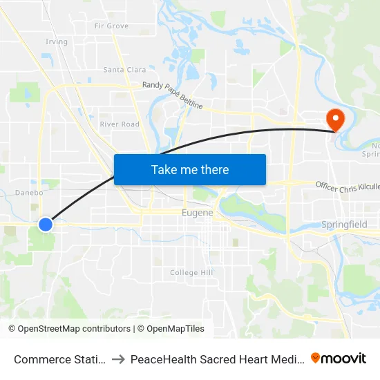 Commerce Station Outbound to PeaceHealth Sacred Heart Medical Center at Riverbend map
