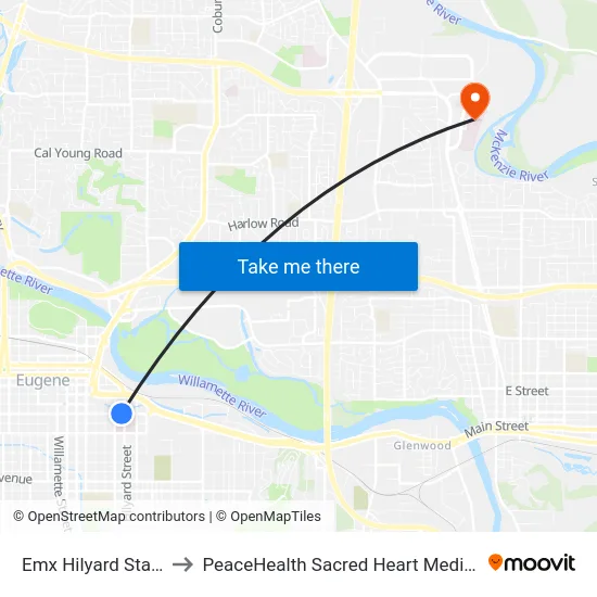 Emx Hilyard Station Inbound to PeaceHealth Sacred Heart Medical Center at Riverbend map
