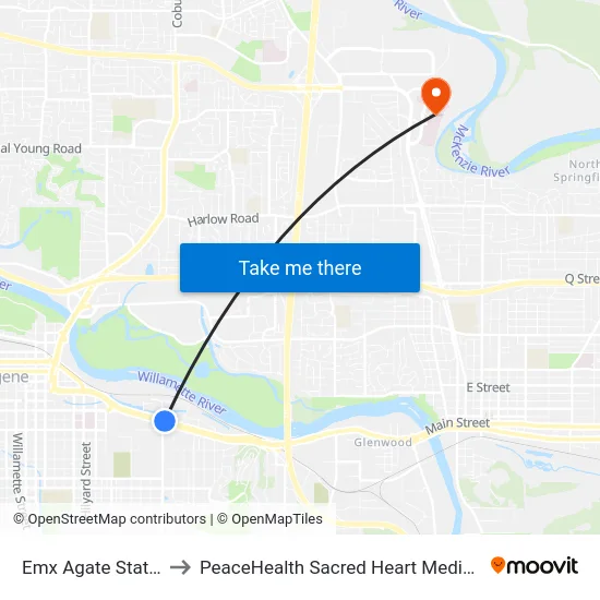 Emx Agate Station Inbound to PeaceHealth Sacred Heart Medical Center at Riverbend map