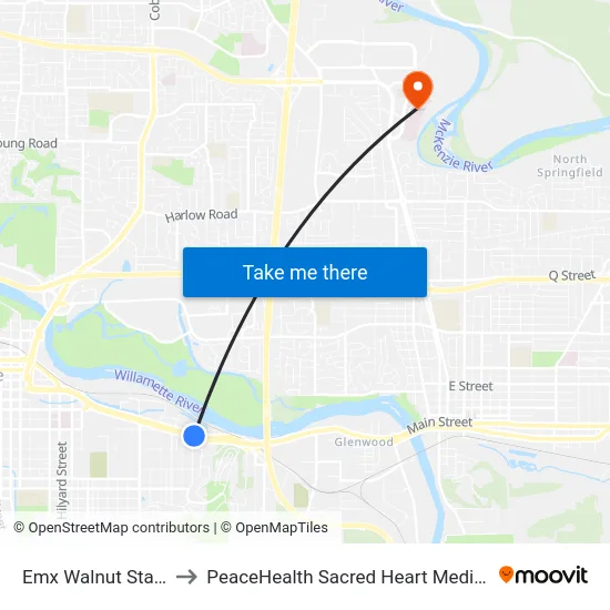 Emx Walnut Station Inbound to PeaceHealth Sacred Heart Medical Center at Riverbend map