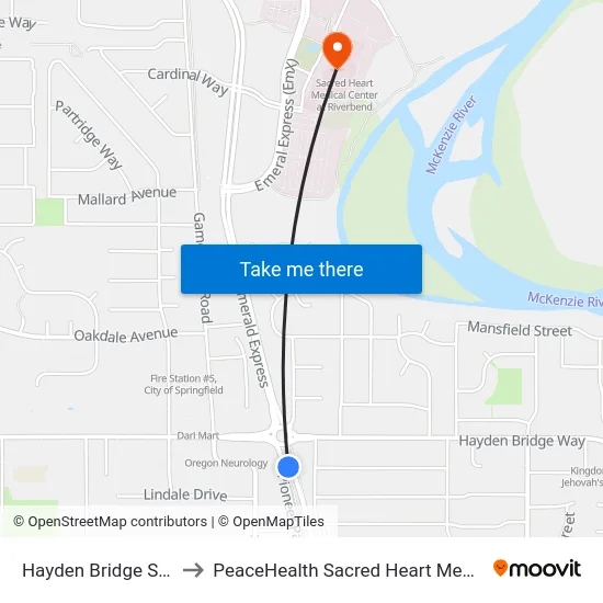Hayden Bridge Station Inbound to PeaceHealth Sacred Heart Medical Center at Riverbend map